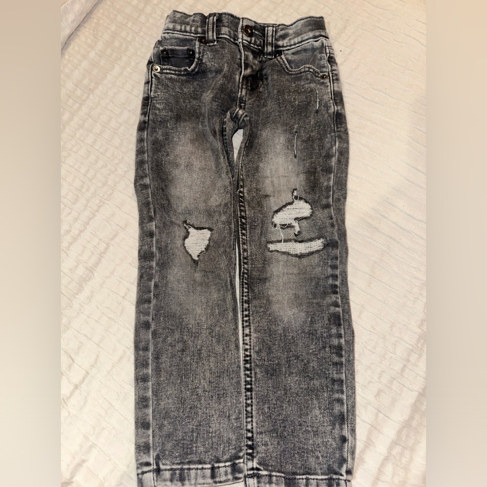 Wonder nation Distressed Black Jeans & Red & black fleece button down shirt-- 4T